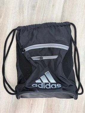 adidas Black Drawstring Gym Backpack with Gray Accents